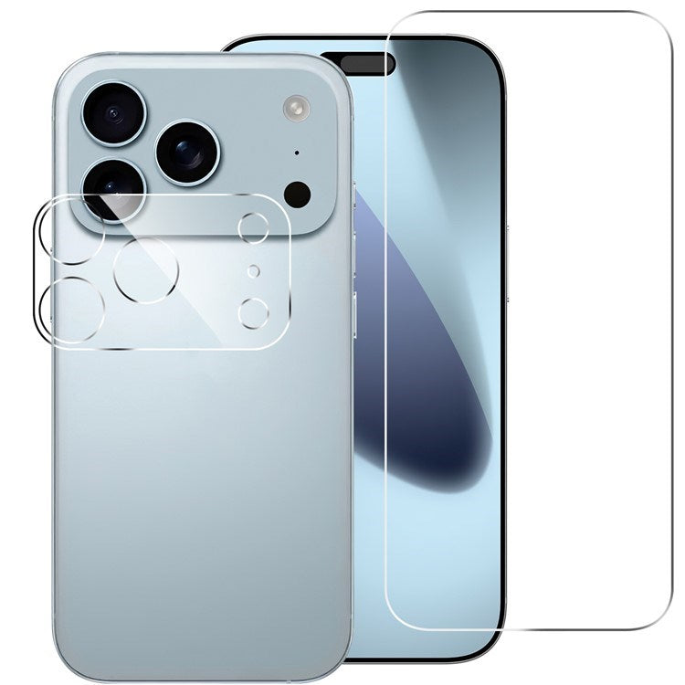 iPhone 17 Pro Max - 2-i-1 Beskyttelsessæt - Hærdet Skærmbeskyttelsesglas & 2 stk Kameralinsebeskyttelsesfilm - Gennemsigtig