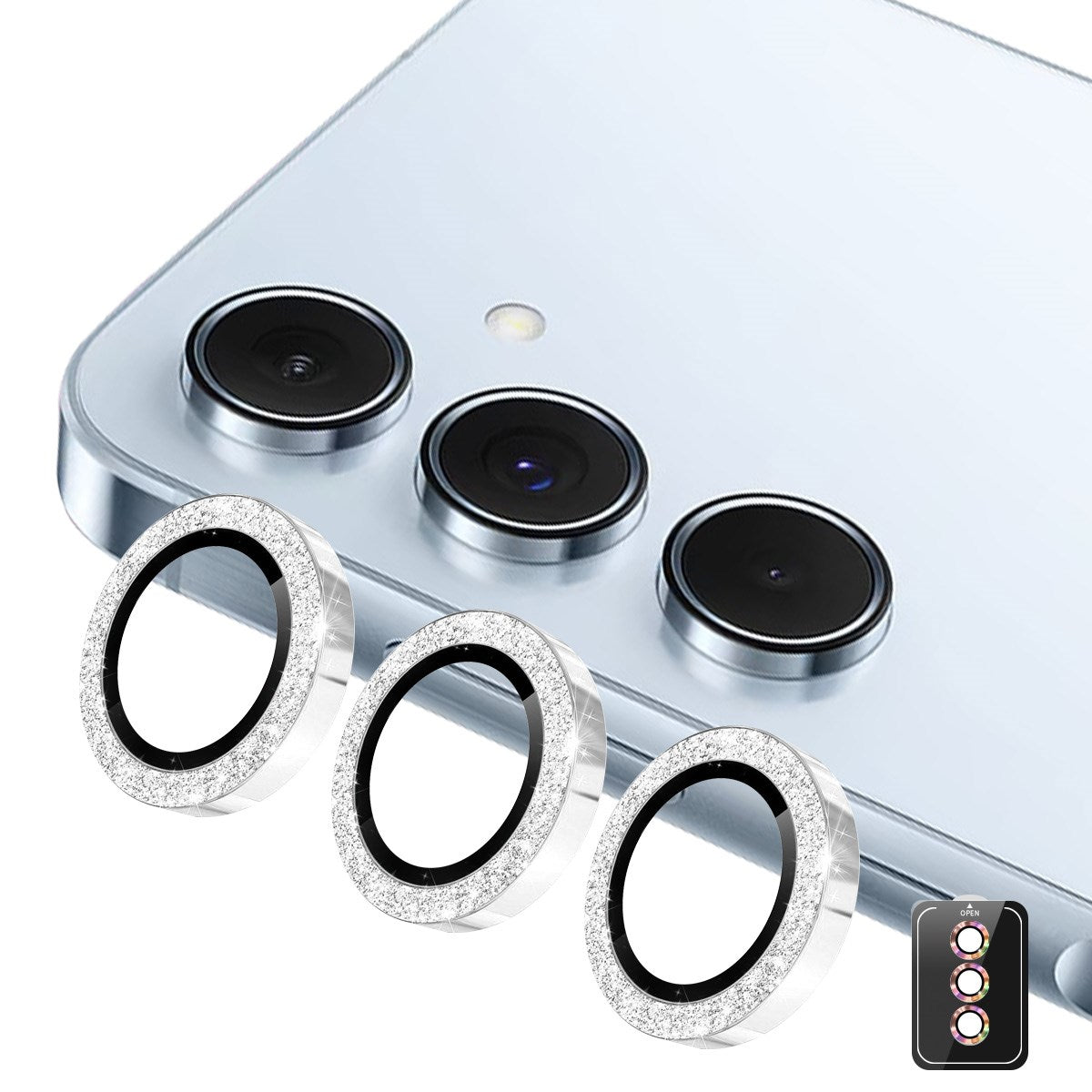 Samsung Galaxy A37 / A57 ENKAY Glitter Kameralinsebeskyttelse - Sølv