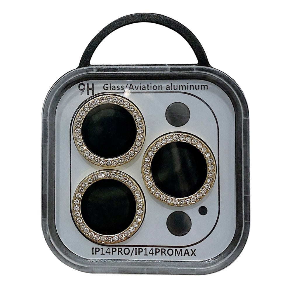 iPhone 14 Pro / 14 Pro Max Kameralinsebeskytter med Rhinestone - Gull