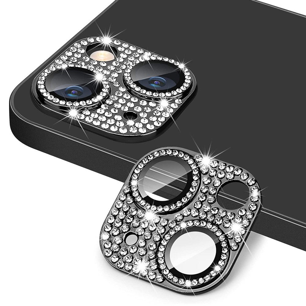 iPhone 13 / 13 Mini Enkay Glassbeskyttelse for kameralinse m. Rhinestone - Svart