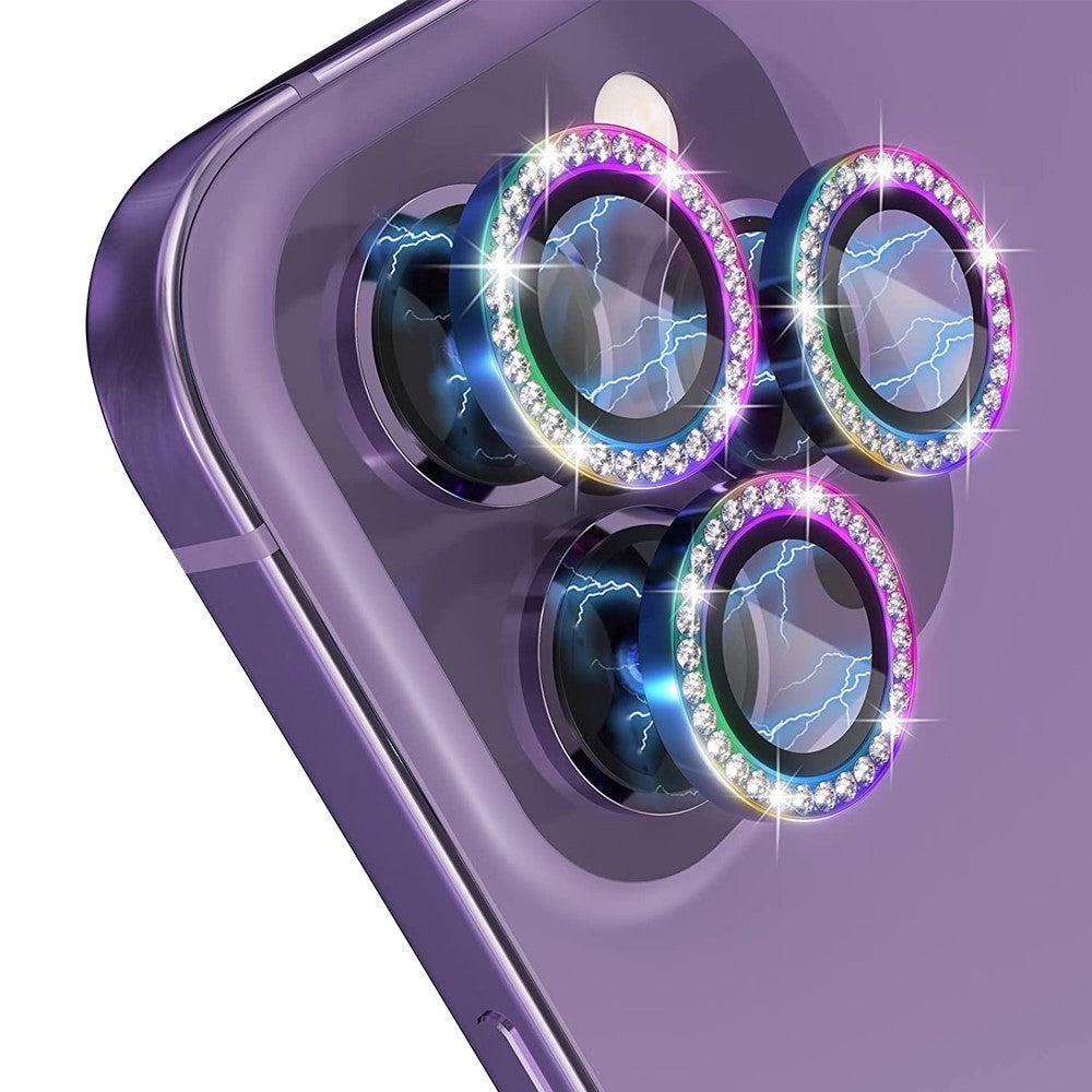 iPhone 14 Pro / 14 Pro Max Kamerabeskyttelse m. Rhinestone - Flerfarget