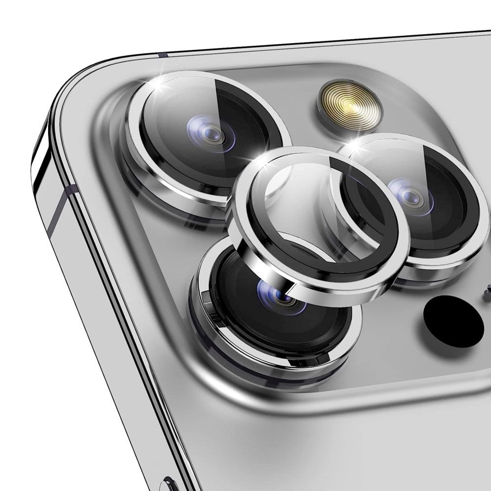 iPhone 15 Pro / 15 Pro Max beskyttelsesglass til kameralinse - sølv