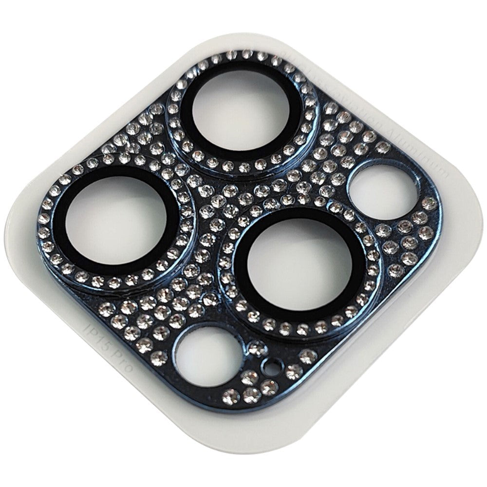 iPhone 15 Pro / 15 Pro Max Kameralinsebeskyttelse m. Rhinestone - Svart