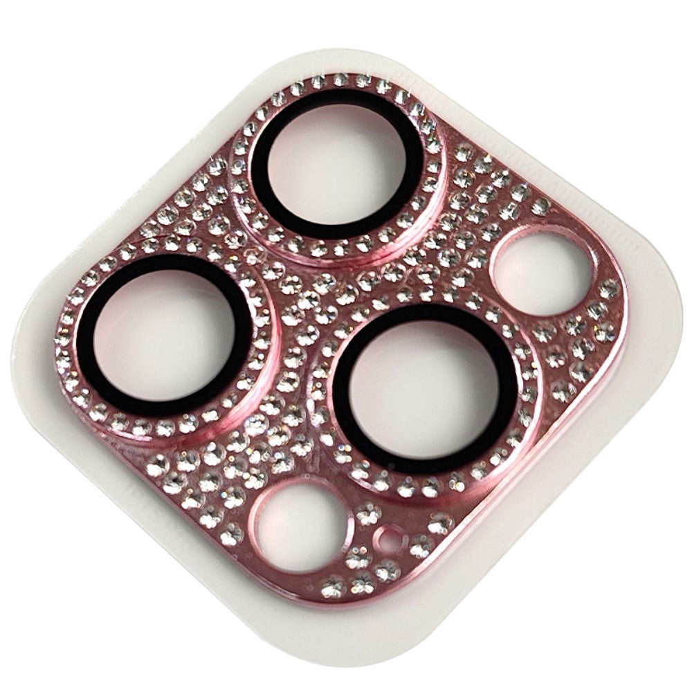 iPhone 15 Pro / 15 Pro Max Kameralinsebeskyttelse m. Rhinestone - Rosa