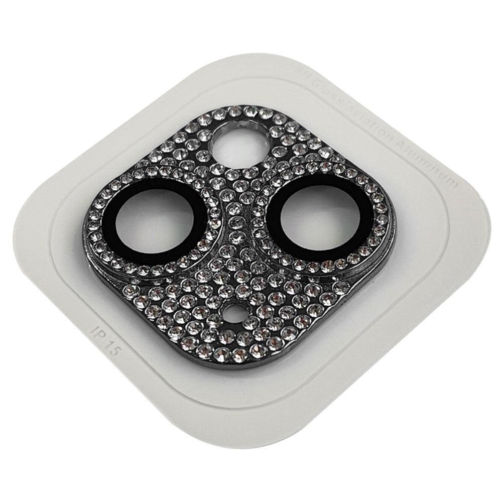 iPhone 15 / 15 Plus kameralinsebeskyttelse m. Rhinestone - Svart