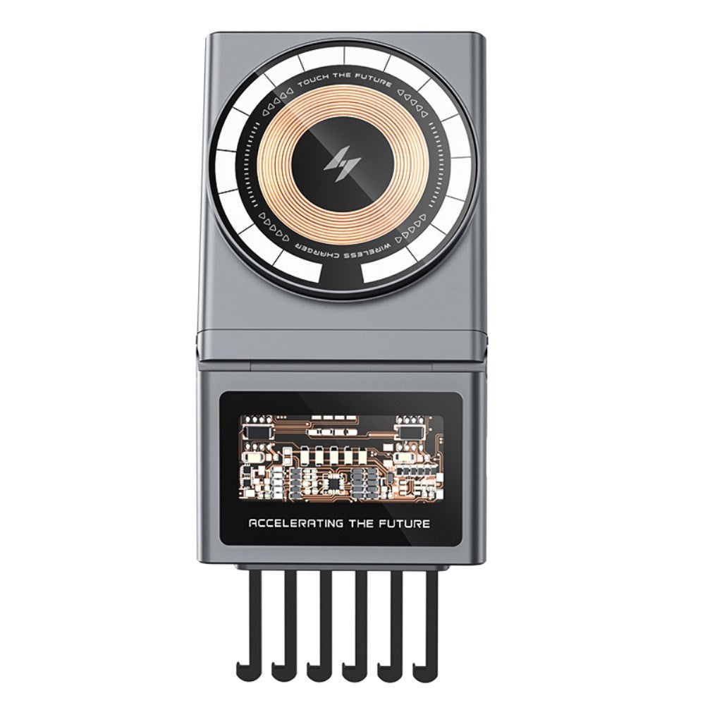 Magnetisk Trådløs Oplader 15W - Tesla Model 3 / Y - Grå / Gennemsigtig