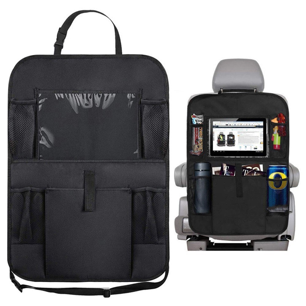 Baksetet Stoff Organizer m. Nettbrettholder og oppbevaring - Svart