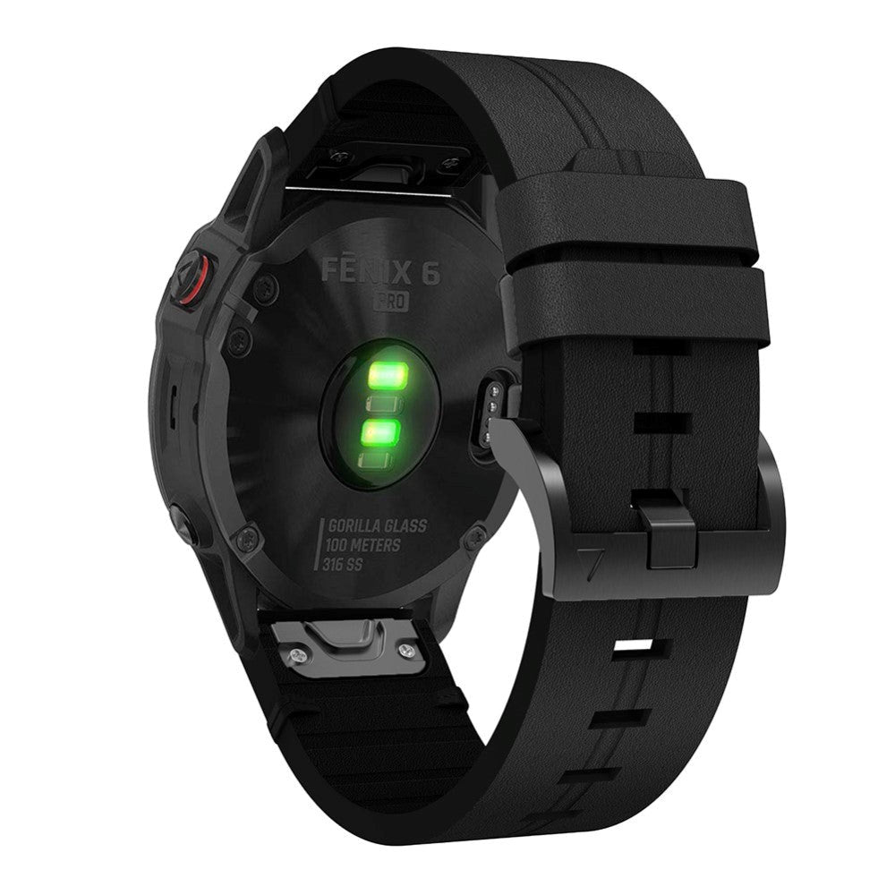Universal Garmin 22 mm QuickFit lærreim - svart