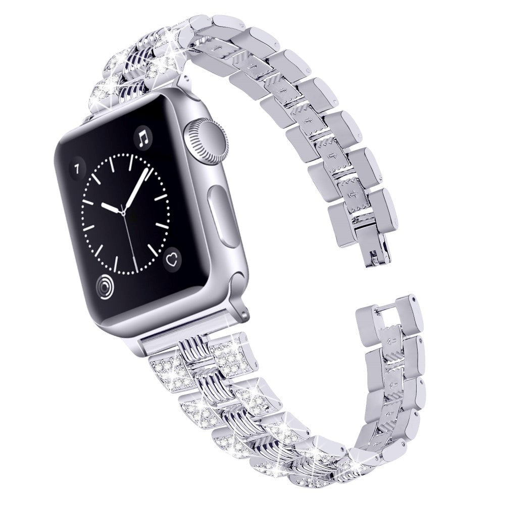 Apple Watch (42/44/SE/45/46/49 mm) Klokkereim i metall m. Rhinestone - Sølv