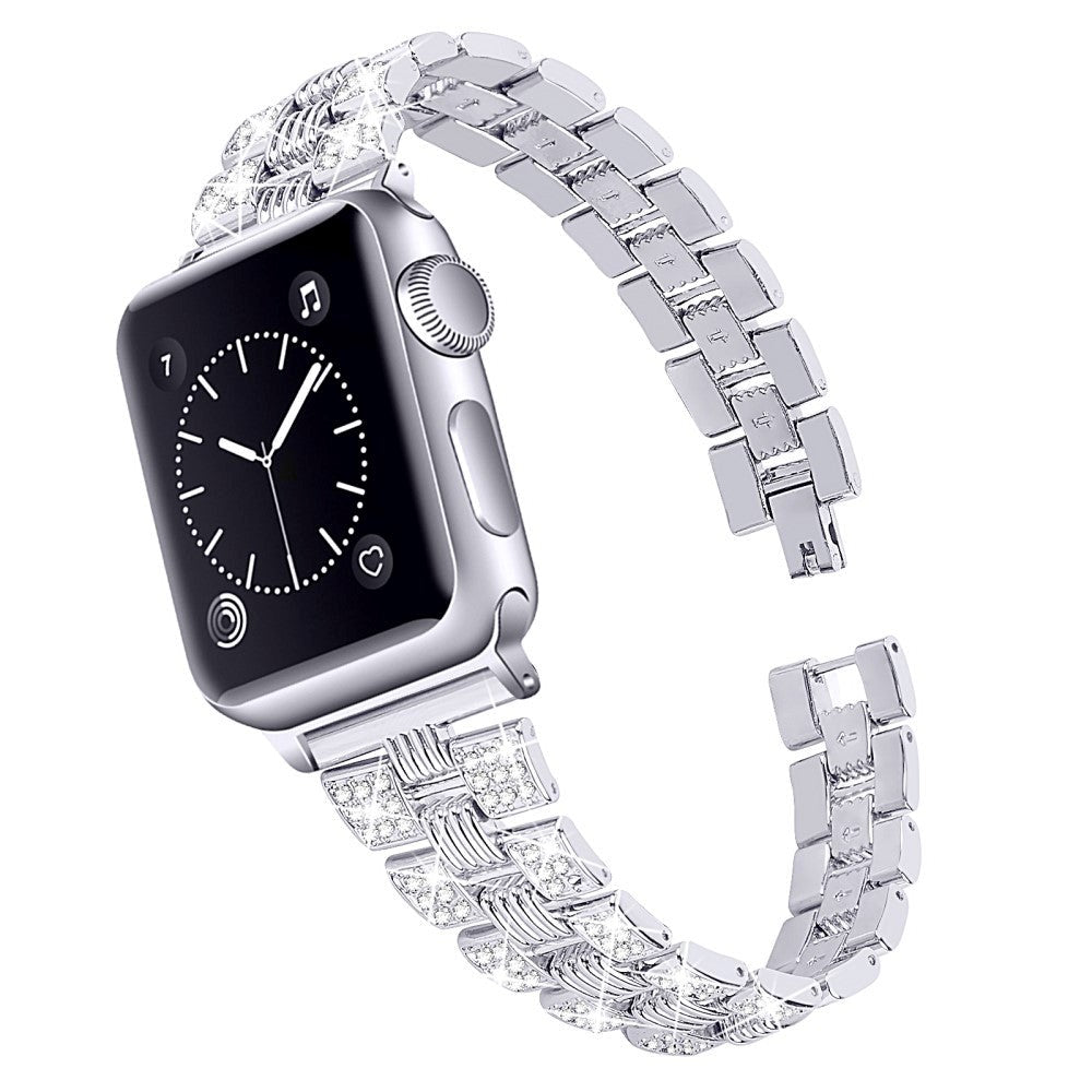Apple Watch (42/44/SE/45/46/49 mm) Klokkereim i metall m. Rhinestone - Sølv
