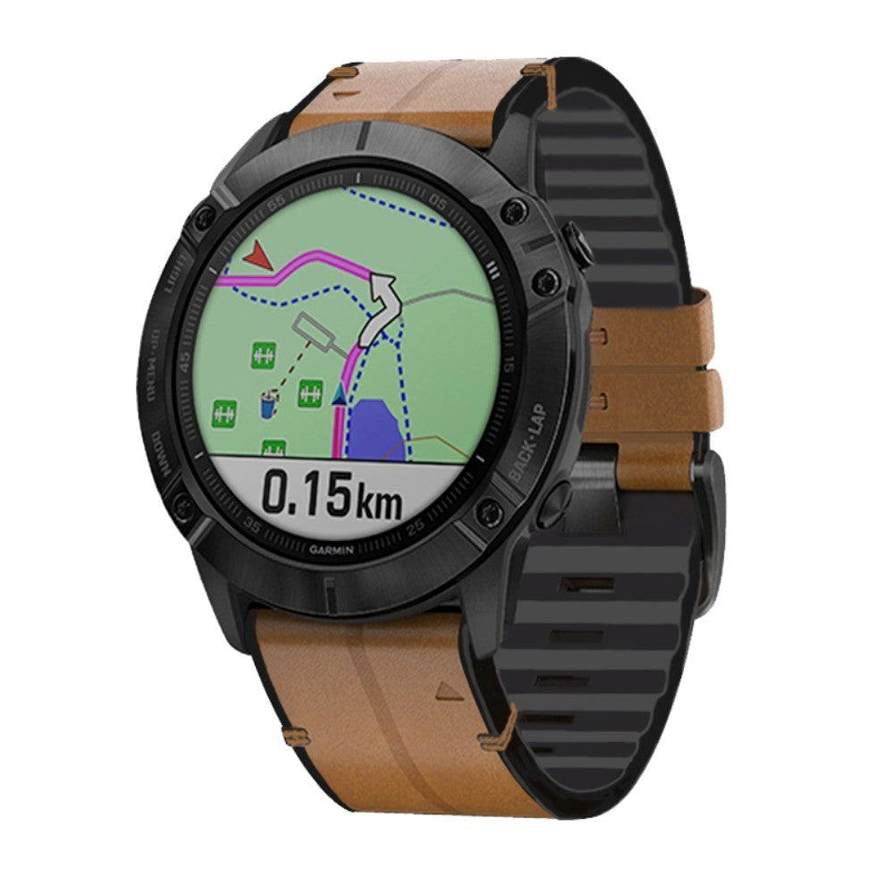 Universal Garmin 22 mm QuickFit lær- og silikonstropp - lysebrun