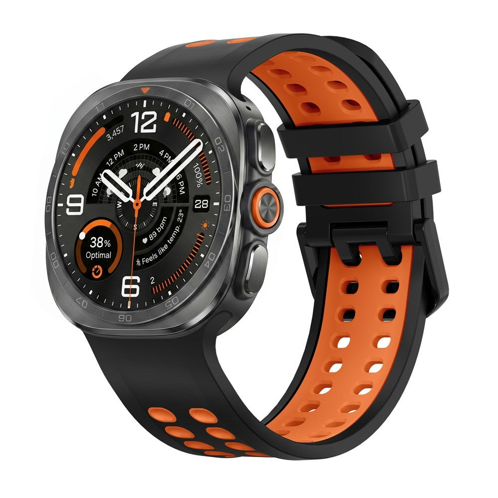 Samsung Galaxy Watch Ultra 2 / Ultra (47mm) Silikone Rem m. Ventilationshuller & Dobbeltspænde - Sort / Orange