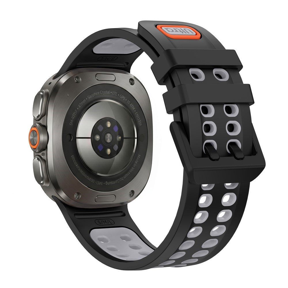 Samsung Galaxy Watch Ultra 2 / Ultra (47mm) Silikone Rem m. Ventilationshuller & Dobbeltspænde - Sort / Grå