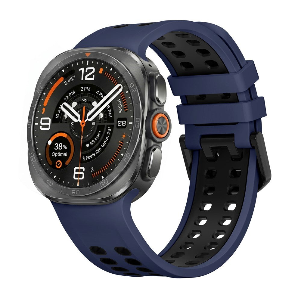 Samsung Galaxy Watch Ultra 2 / Ultra (47mm) Silikone Rem m. Ventilationshuller & Dobbeltspænde - Blå / Sort