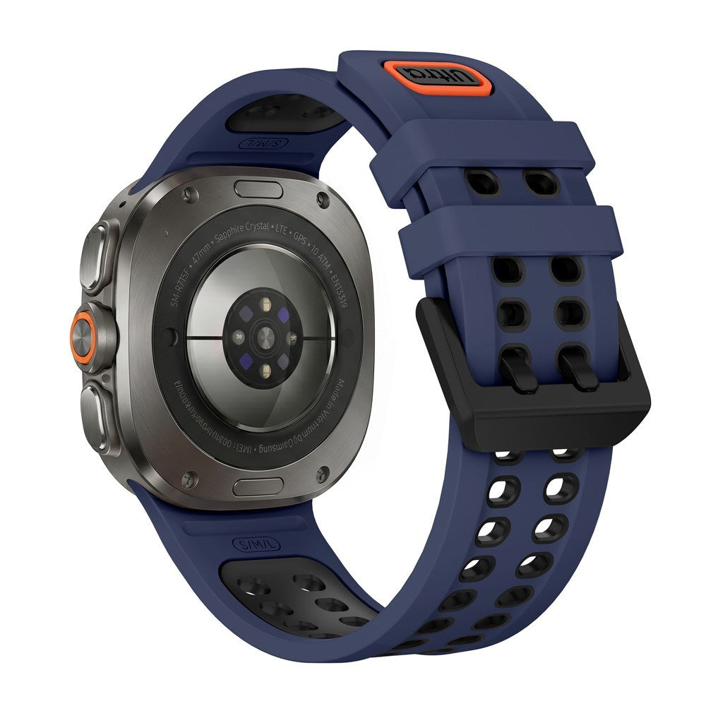 Samsung Galaxy Watch Ultra 2 / Ultra (47mm) Silikone Rem m. Ventilationshuller & Dobbeltspænde - Blå / Sort