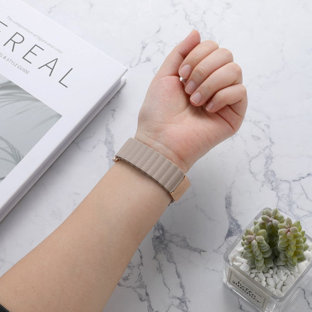 Smartwatch-rem 20 mm magnetisk litchi-skinn - beige / rosegull