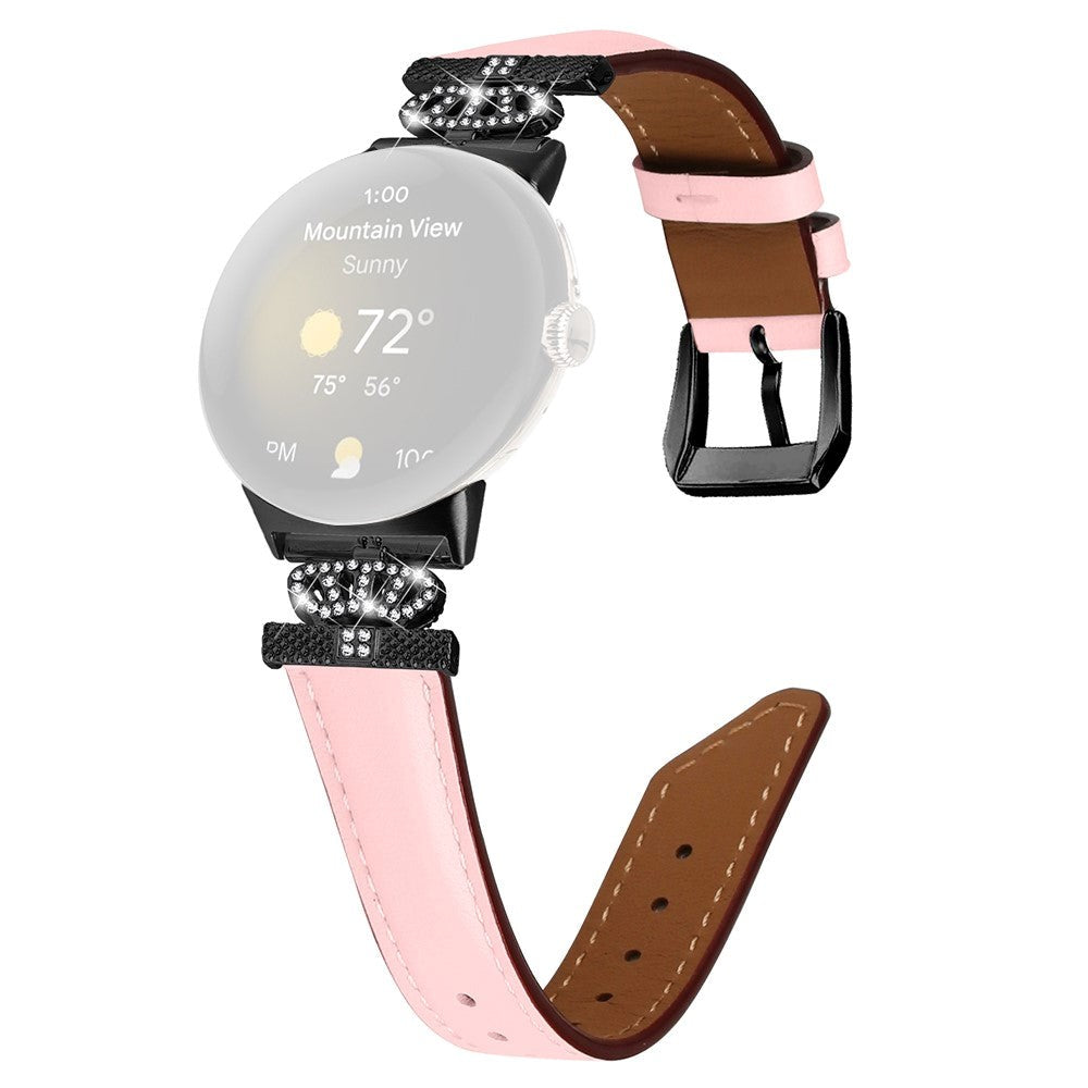 Google Pixel Watch 1/2/3 skinnklokkerem m. Svart Rhinestone-spenne - Rosa