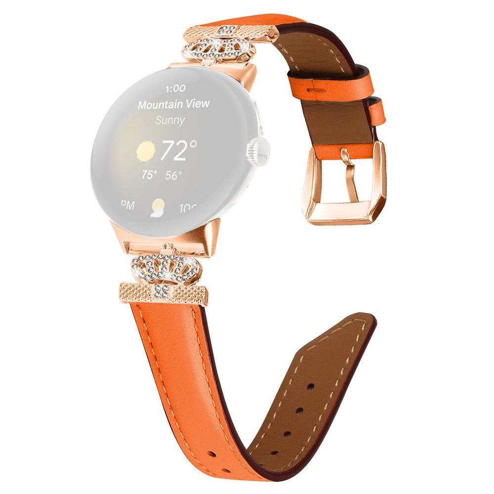Google Pixel Watch 1/2/3 skinnklokkerem m. Rose gull rhinestone spenne - oransje