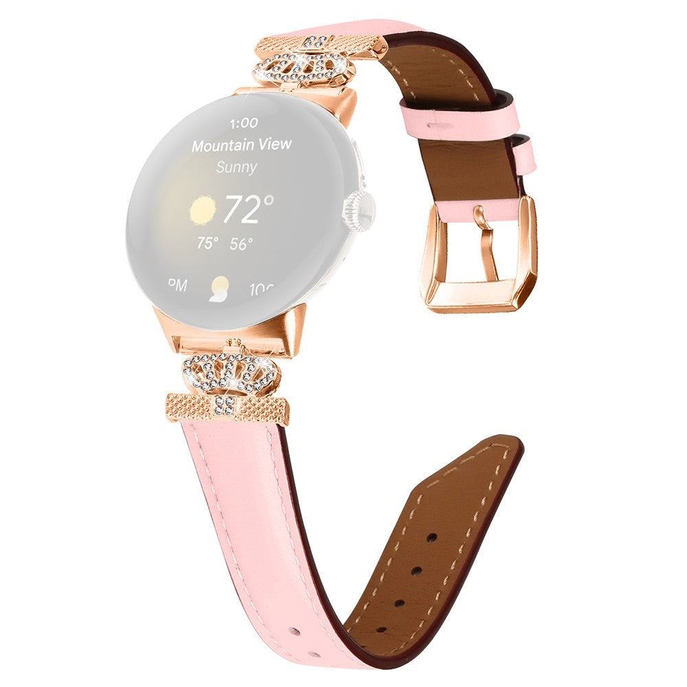 Google Pixel Watch 1/2/3 skinnklokkerem m. Rhinestone-spenne i rosa gull - rosa