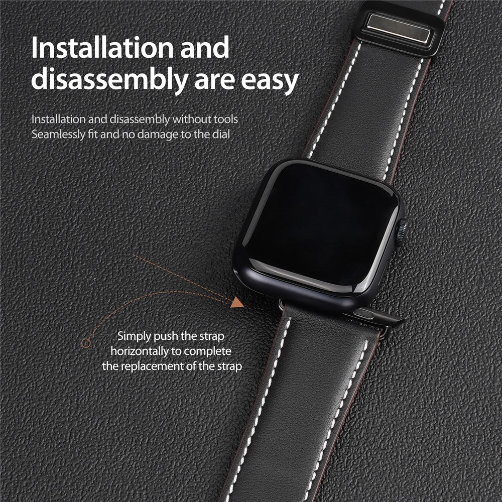 Apple Watch (42/44/SE/45/46/49mm) DUX DUCIS Kunstlæderrem - Sort