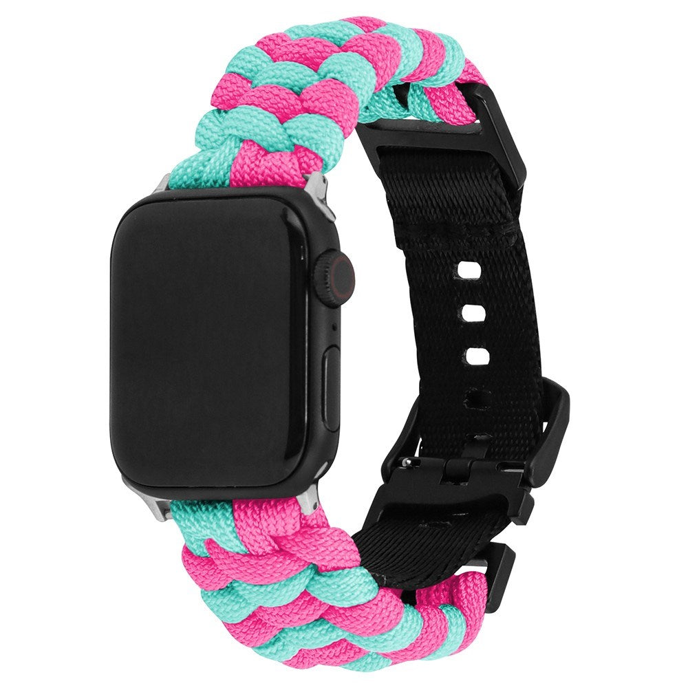 Apple Watch (42/44/SE/45/46/49mm) EIDERWOOD Tofarvet Flettet Nylon Urrem - Blå / Lyserød