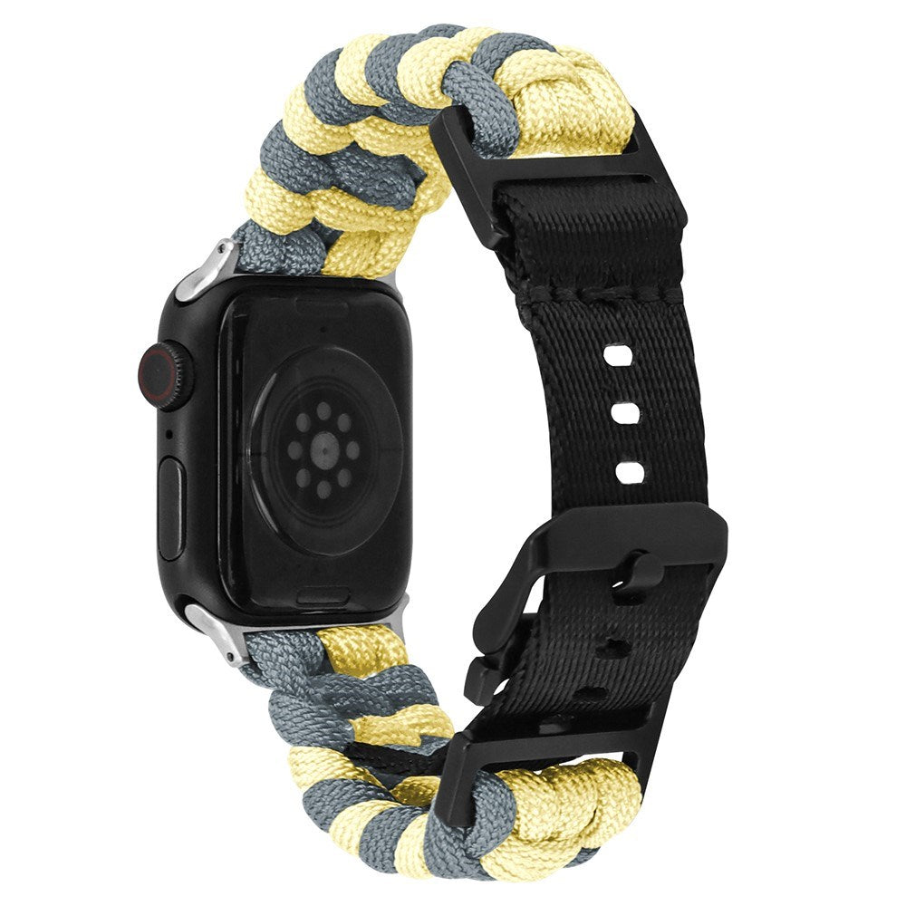 Apple Watch (42/44/SE/45/46/49mm) EIDERWOOD Tofarvet Flettet Nylon Urrem - Gul / Grå
