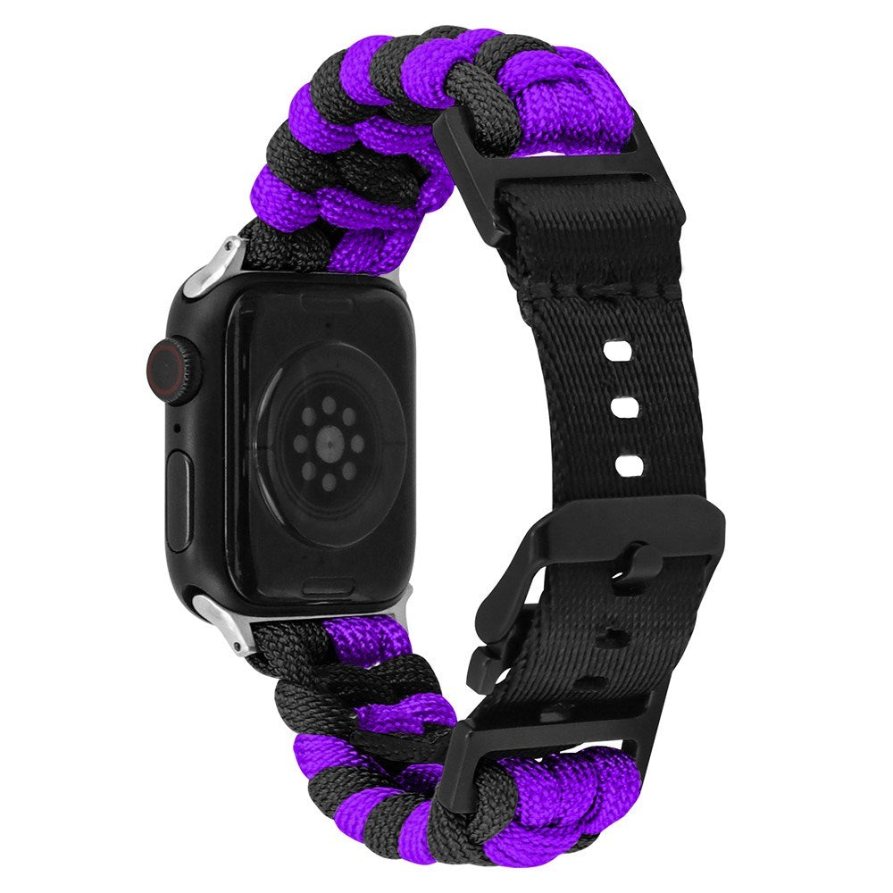 Apple Watch (42/44/SE/45/46/49mm) EIDERWOOD Tofarvet Flettet Nylon Urrem - Lilla / Sort