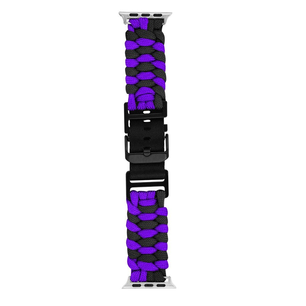 Apple Watch (42/44/SE/45/46/49mm) EIDERWOOD Tofarvet Flettet Nylon Urrem - Lilla / Sort