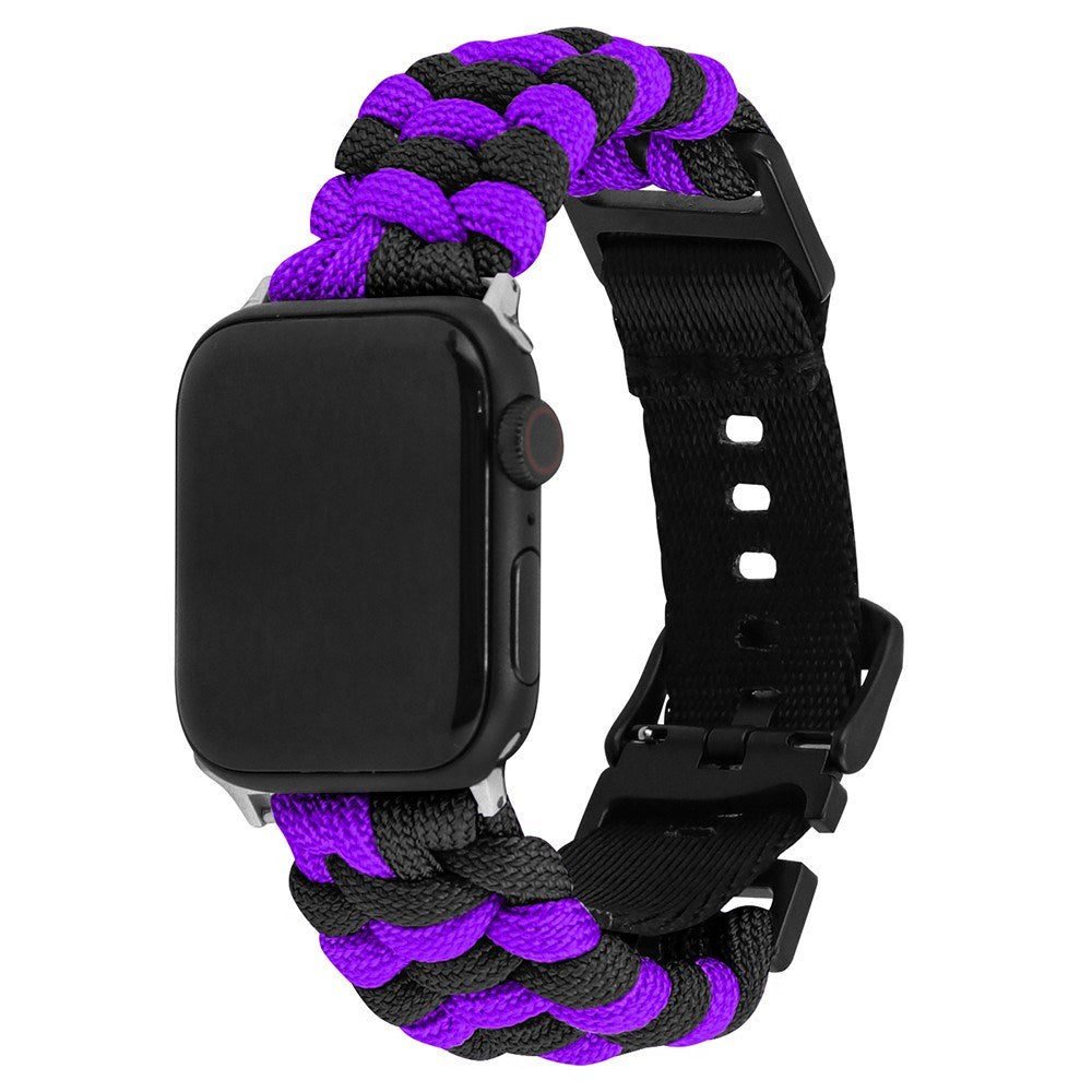 Apple Watch (42/44/SE/45/46/49mm) EIDERWOOD Tofarvet Flettet Nylon Urrem - Lilla / Sort