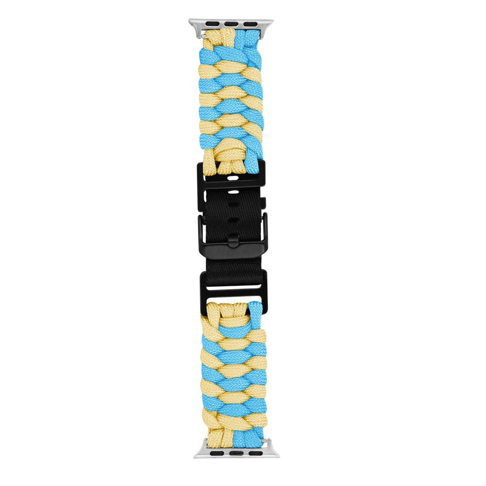 Apple Watch (42/44/SE/45/46/49mm) EIDERWOOD Tofarvet Flettet Nylon Urrem - Blå / Gul