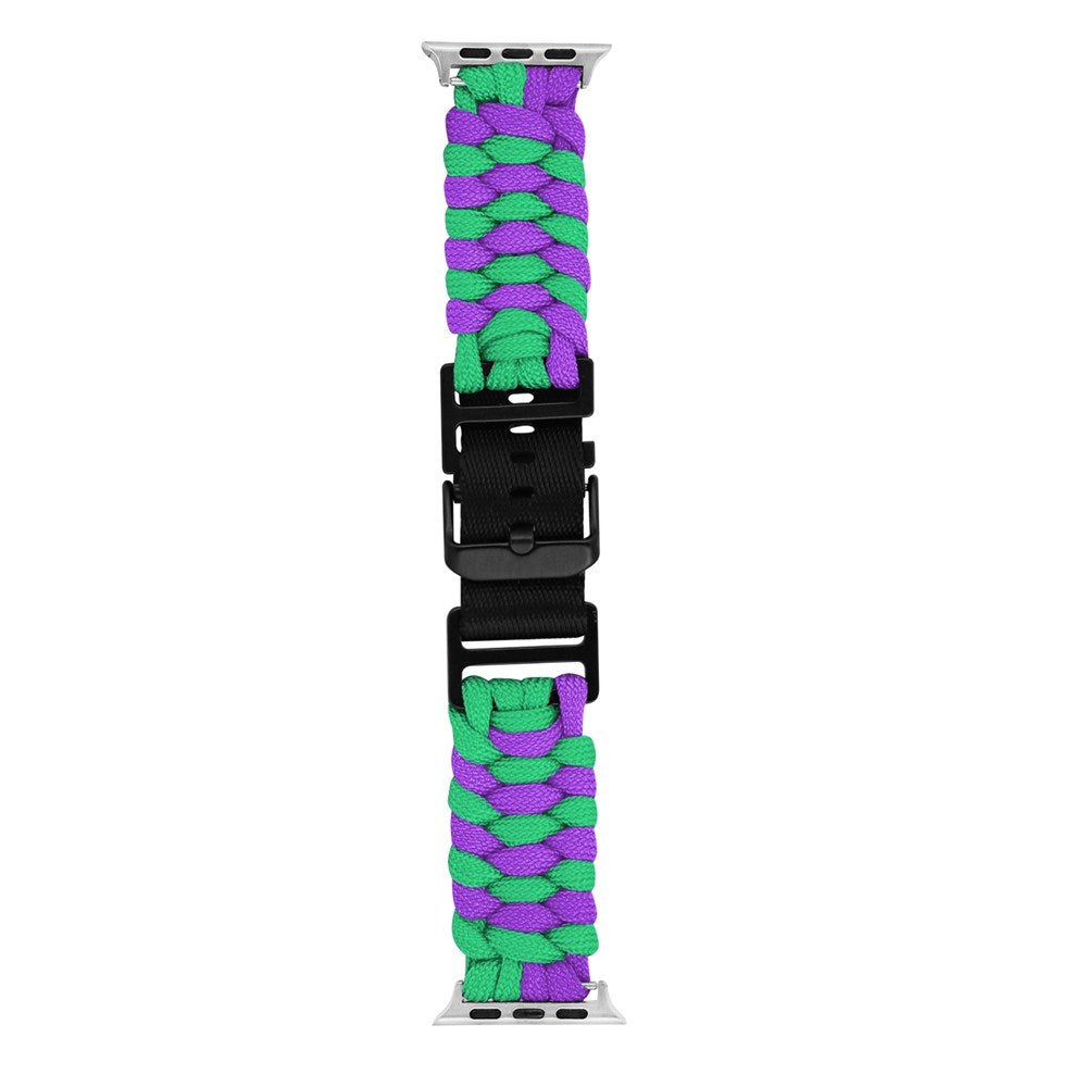 Apple Watch (42/44/SE/45/46/49mm) EIDERWOOD Tofarvet Flettet Nylon Urrem - Lilla / Grøn