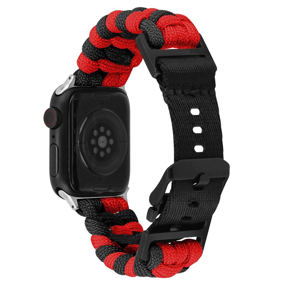 Apple Watch (42/44/SE/45/46/49mm) EIDERWOOD Tofarvet Flettet Nylon Urrem - Rød / Sort
