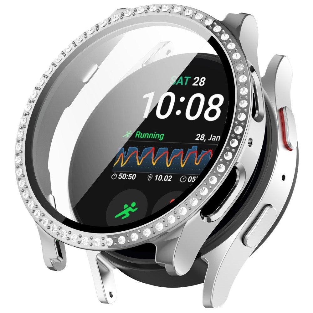 Samsung Galaxy Watch 7 (40 mm) deksel i hardplast m. Innebygd skjermbeskytter - Sølv og Rhinestone