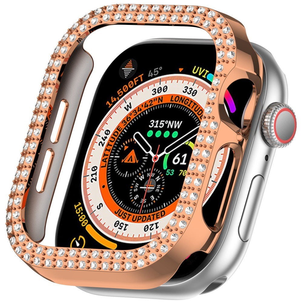 Apple Watch 10 (42 mm) deksel av hardplast m. Rhinestone - Rose Gold / Rhinestone