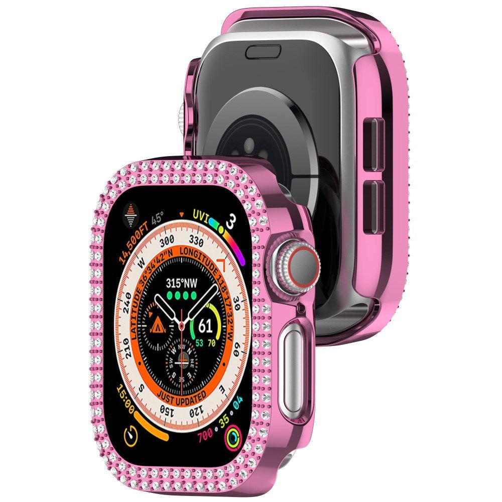 Apple Watch 10 (42 mm) deksel av hardplast m. Rhinestone - Rosa / Rhinestone