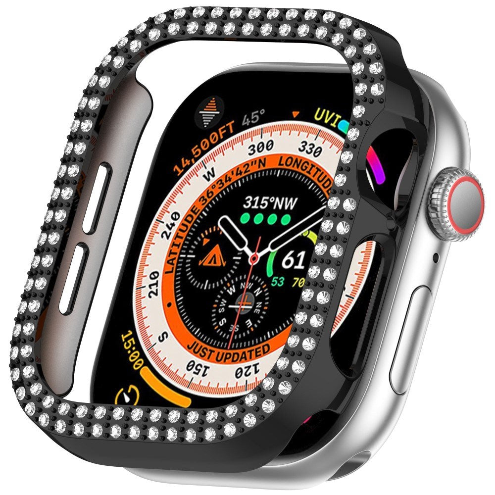 Apple Watch 10 (42 mm) deksel av hardplast m. Rhinestone - Svart / Rhinestone