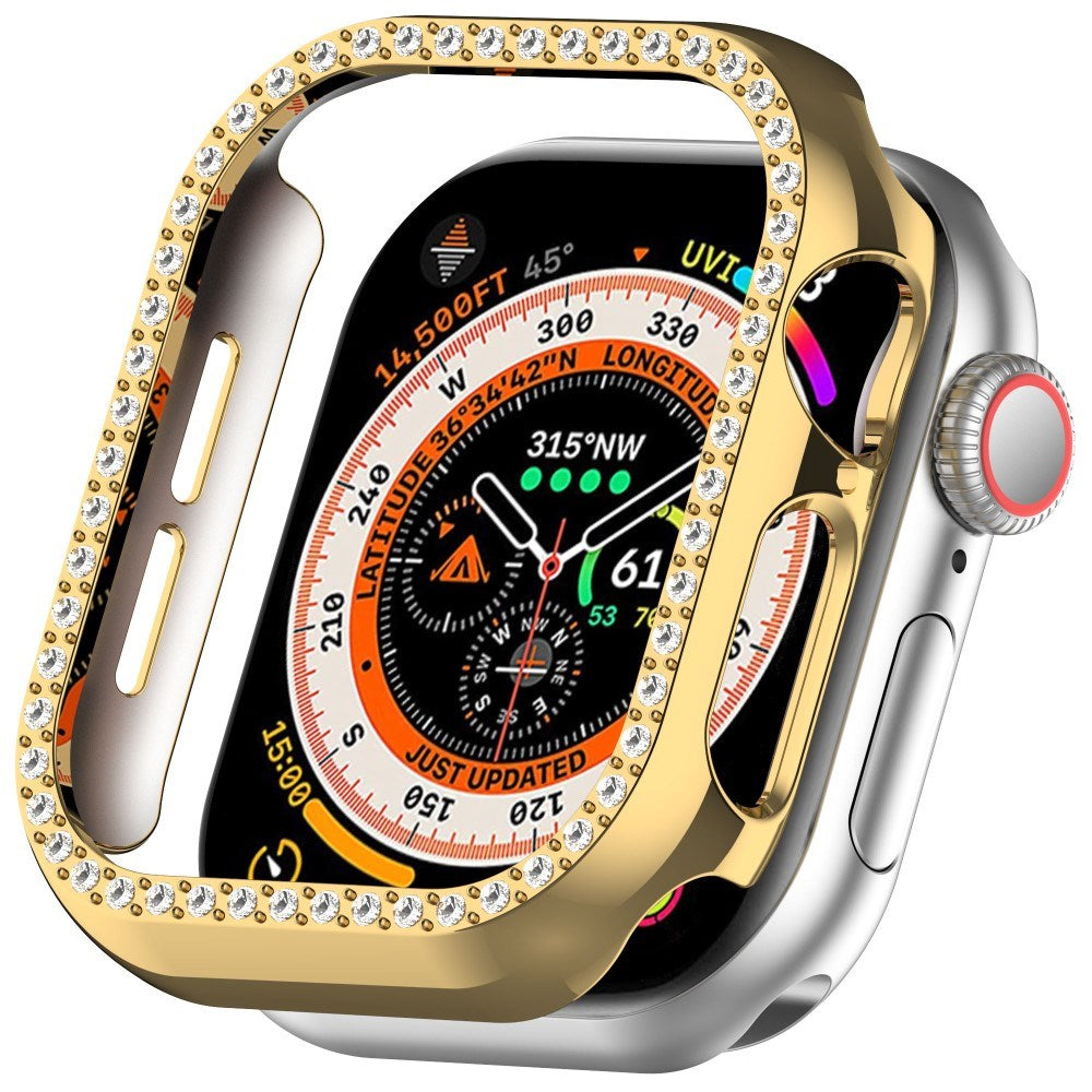 Apple Watch 10 (42 mm) deksel av hardplast m. Rhinestone - Gull / Rhinestone