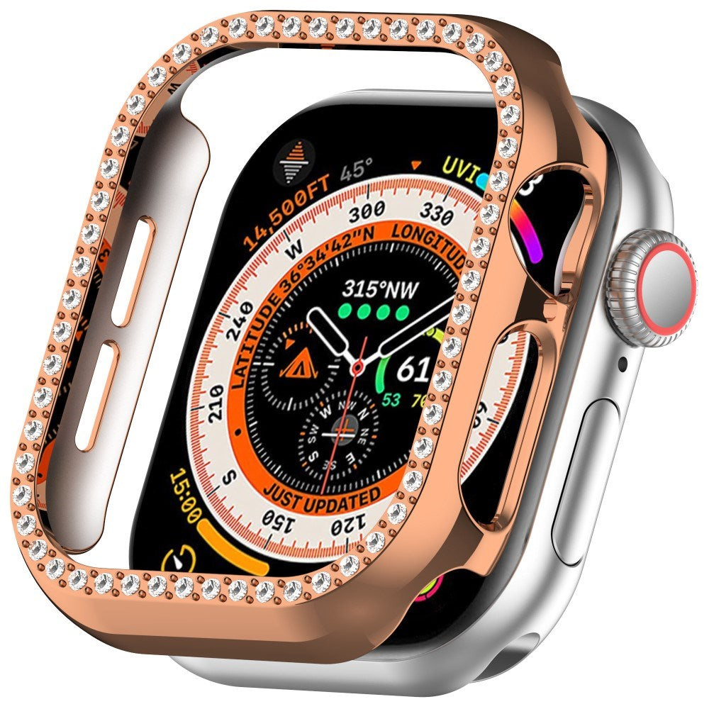 Apple Watch 10 (42 mm) deksel av hardplast m. Rhinestone - Rose Gold / Rhinestone