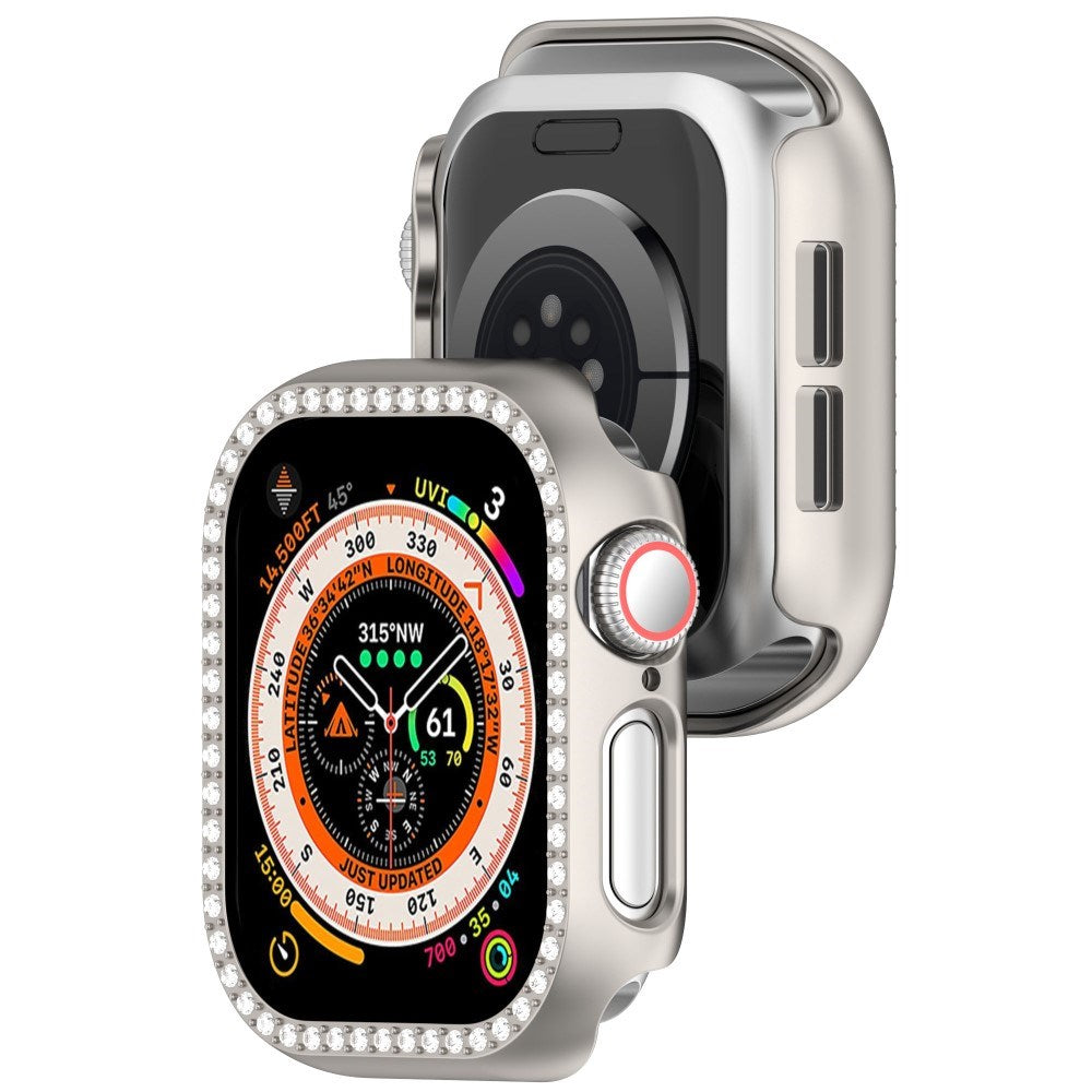 Apple Watch 10 (42 mm) deksel av hardplast m. Rhinestone - Grå / Rhinestone