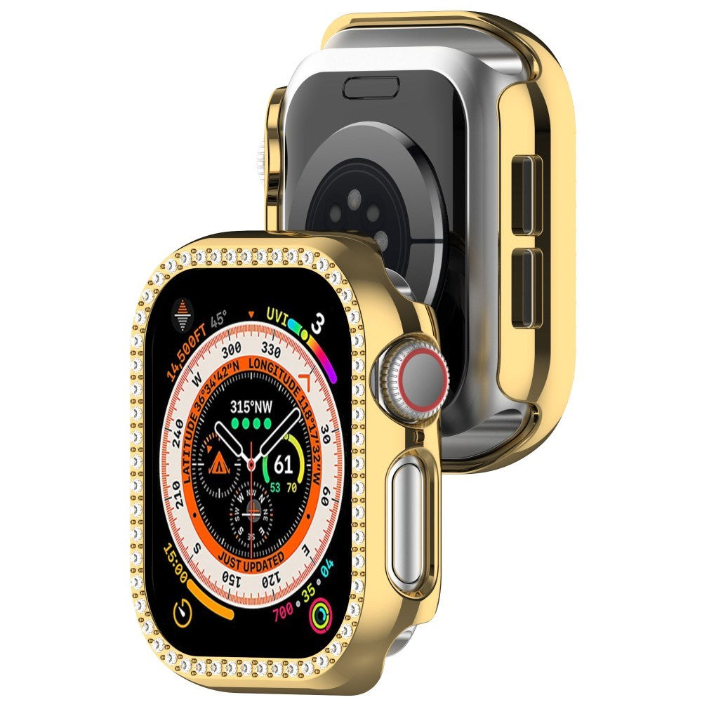 Apple Watch 10 (46 mm) deksel av hardplast m. Rhinestone - Gull / Rhinestone
