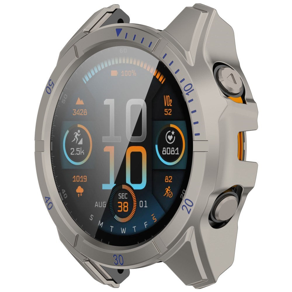 Garmin Tactix 8 AMOLED (47mm) - Hårdt Plastik Cover m. Beskyttelsesglas - Titanium / Blå