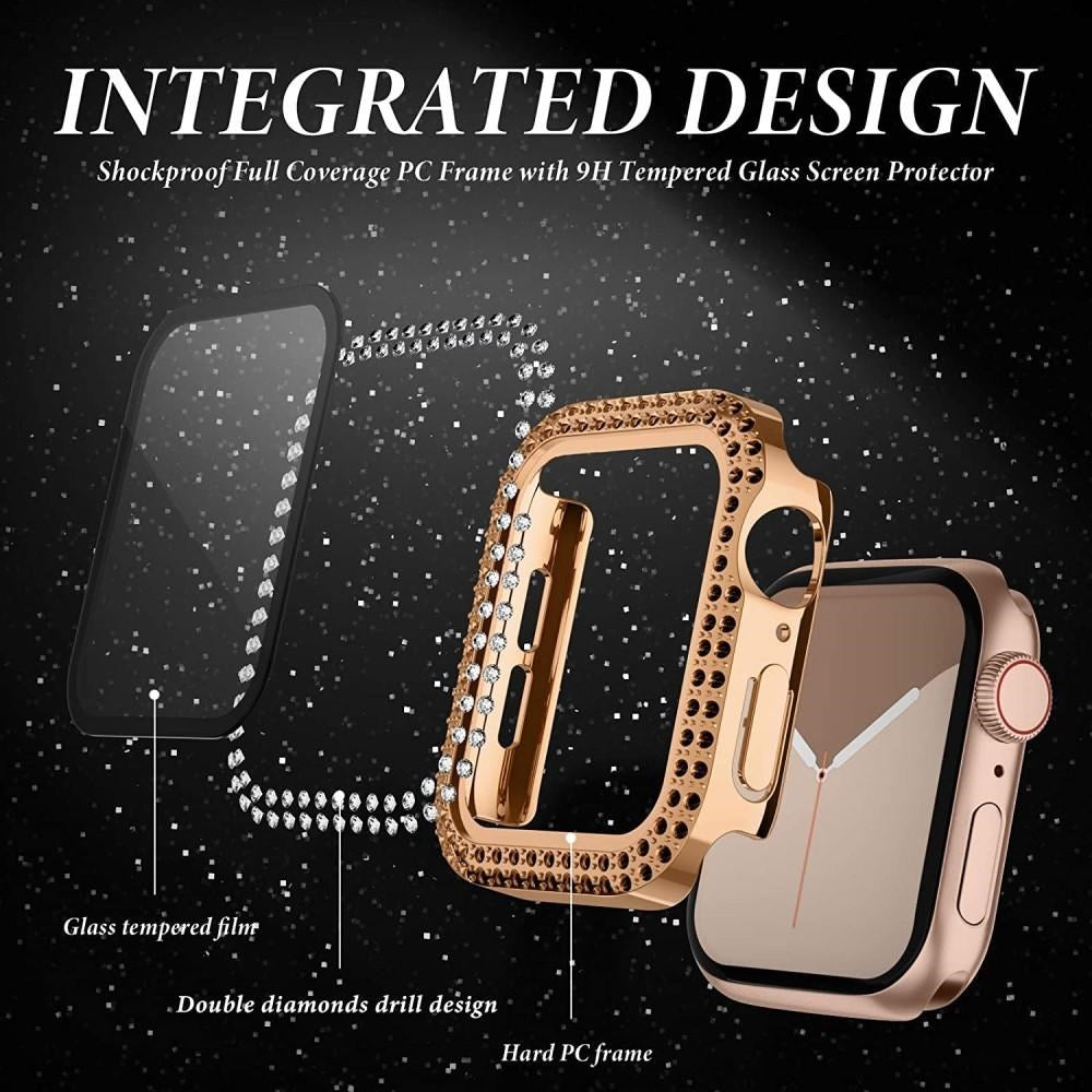 Apple Watch (38 mm) deksel av hardplast m. Innebygd skjermbeskytter - Rose Gold & Rhinestone