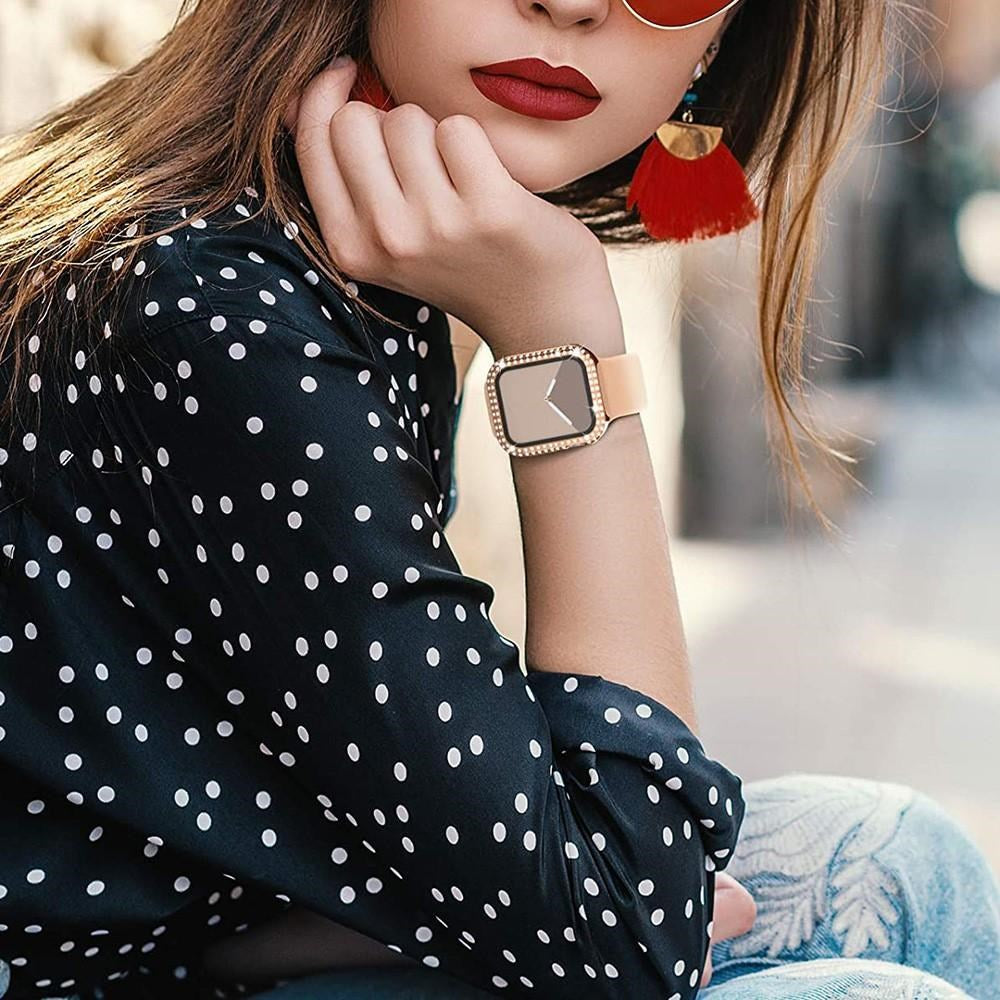 Apple Watch (38 mm) deksel av hardplast m. Innebygd skjermbeskytter - Rose Gold & Rhinestone