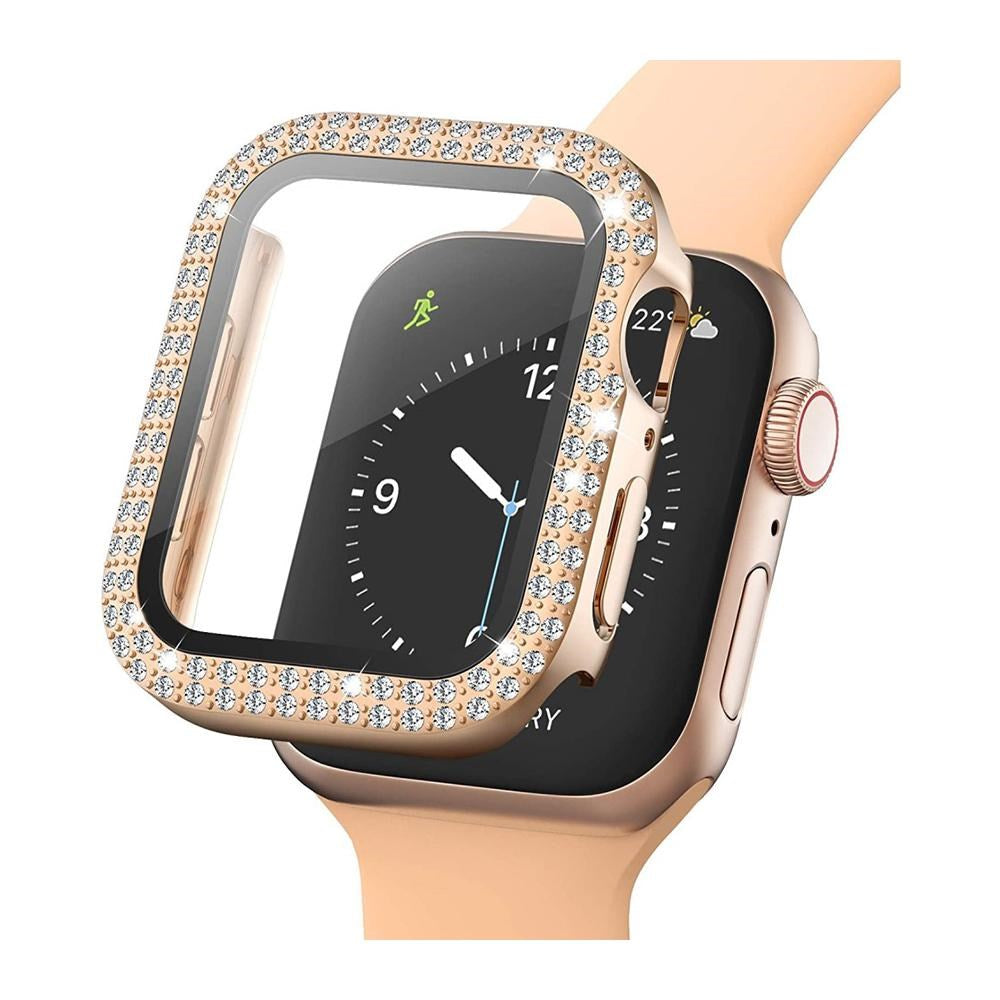 Apple Watch (38 mm) deksel av hardplast m. Innebygd skjermbeskytter - Rose Gold & Rhinestone