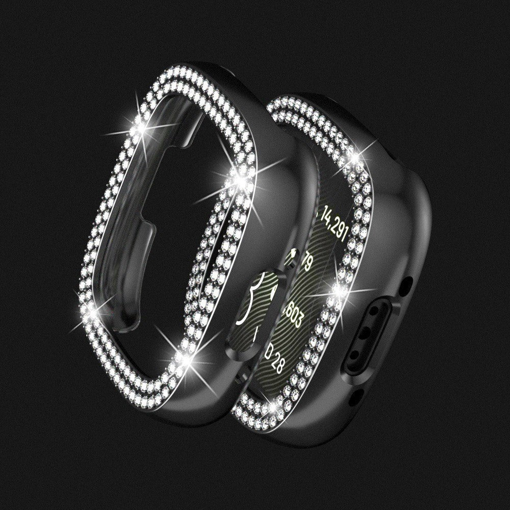 Fitbit Versa 4 / Sense 2 deksel i hardplast - Sølv og Rhinestone