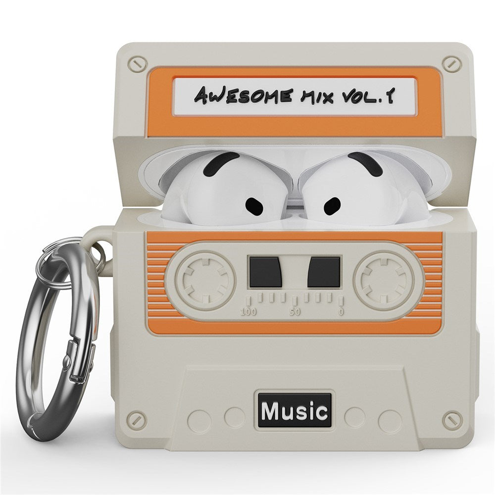 Apple AirPods (4. Gen.) Silikone Cover m. Kassettebånd Design & Karabinhage - Beige