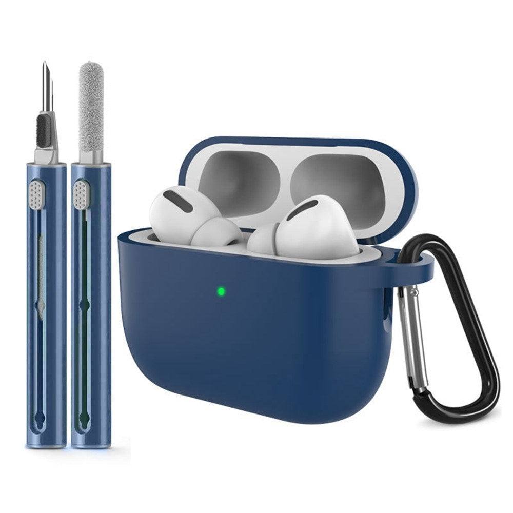 Silikone Cover til Apple AirPods Pro (3. gen.) - Karabinhage & Rengøringspen - Midnight Blue