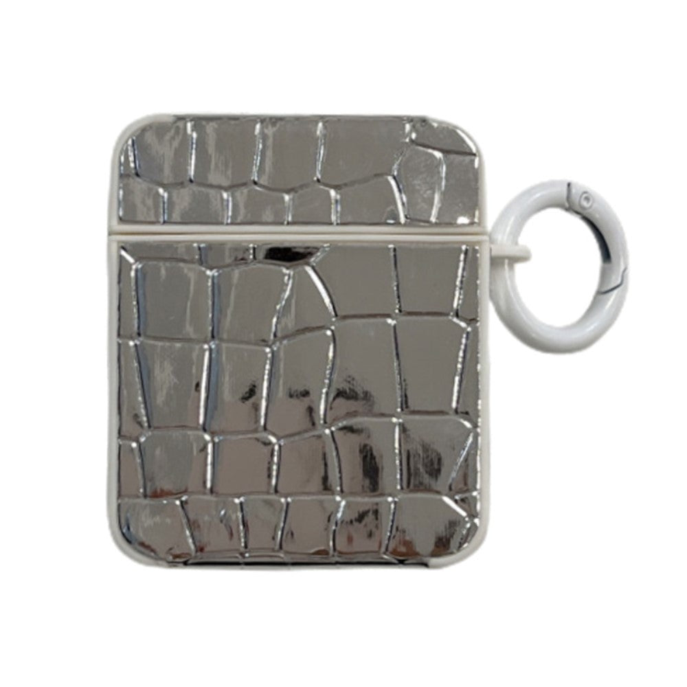 Apple AirPods (1 og 2. gen.) Fleksibelt plastdeksel m. Perleutsmykning - Sølv