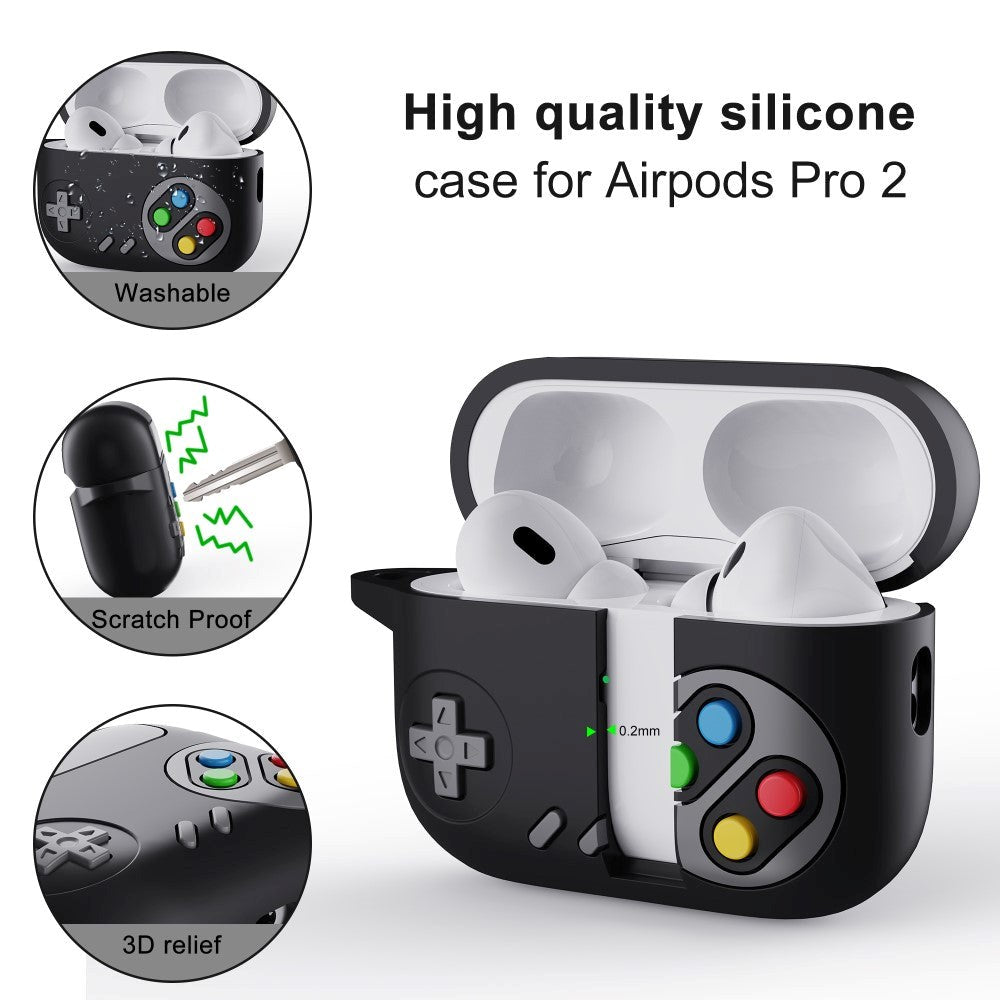 Apple Airpods Pro 2nd Gen (2022) Silikondeksel Spillkonsoll m. Karabinhage - Svart