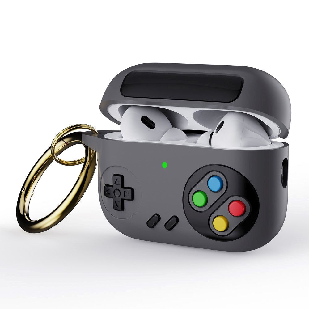 Apple Airpods Pro 2nd Gen (2022) Silikondeksel Spillkonsoll m. Karabinhage - Grå